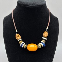 Bakelite Beaded Necklace Boho Wood Bone Glass Mixed Media Statement Vintage