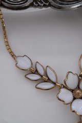 Vintage Crown Trifari Necklace Milk Glass Parure Choker 1960s Elegant Timeless