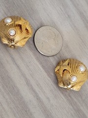 Vintage Marvella Goldtone Starfish Seashell Clip Earrings Faux Pearl HTF Clip On
