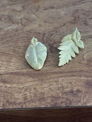 Vintage 1980’s Gold Plated Real Leaves and Pinecone Handmade- lot of 5 pieces