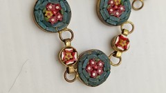 Italian Vtg c1930s Micro Mosaic Multi Color Floral Design Linked Bracelet Size 7