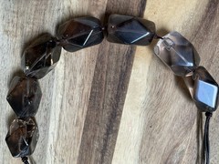 Vintage Smoky Quartz Chunky Necklace Black Cord 925 Clasp