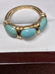14k Yellow Gold 3 Stone Turquoise Band Ring Sz 6 Weighs 3.3 Grams