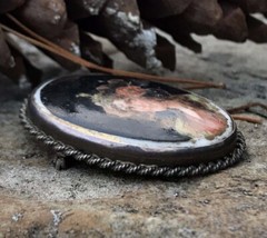 Antique Victorian Sterling Silver Painted Cameo Portrait Porcelain Brooch/Pin
