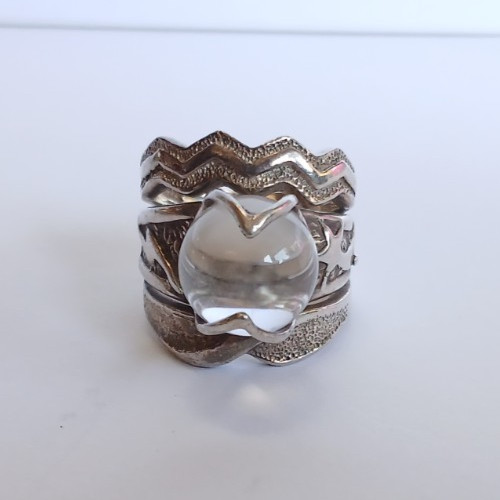 VINTAGE STERLING SILVER CRYSTAL ORB LIGHTNING AND SHOOTING STAR RING SIZE 5