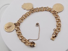 1969 Elco Charm Bracelet Gold Filled Mid Century Modern 3 Charms Christmas Tree