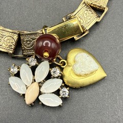 Vintage Japan Glass & Opalite Rhinestone Charms on New Antiqued Gold Book Chain
