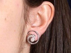 Vintage 1.70Ct Diamond and 14k White Gold Twirl Earrings Circa 1940