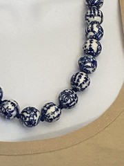 Vintage Chinese Export Blue White Large Porcelain Beaded Necklace Filigree Clasp