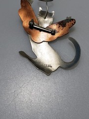 Vtg Mixed Metals Cat Angel Brooch Wings Halo signed Anna Silver Copper tone AE3