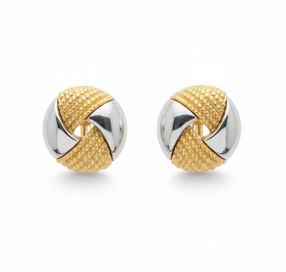 Gold & Silver-Tone Textured Knot Clip-On Earrings