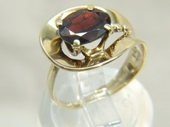 Vintage Unique MCM Tasco 14 K Gold 2 ct Oval Garnet Sz 6.5 Modernist Ring