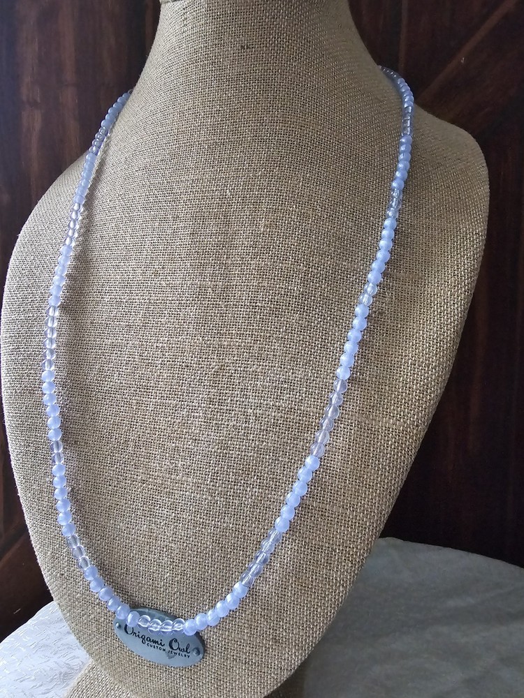 Monet Signed Pastel Blue Frosted & Translucent Bead 5.92mm Necklace 32″ Vtg