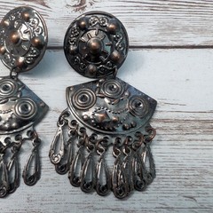 Vintage Earrings For Pierced Ears Dark Metal Dangle