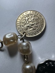 Vintage Handmade 7″ Coin Bracelet w/ 7 Coins Africa India 1947-1957 Faux Pearls