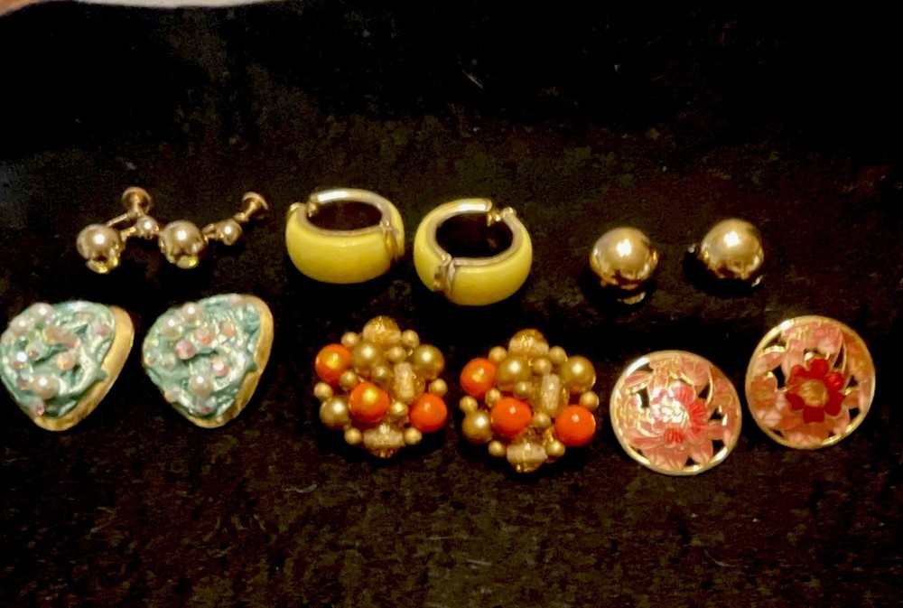Vintage Multicolor Mixed Earrings Lot 6 Pcs Clip-On & Screwback Rhinestone