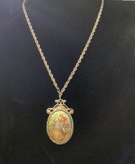 Large Beautiful Vintage LIMOGES FRANCE Cameo Necklace Courting Couple Porcelain