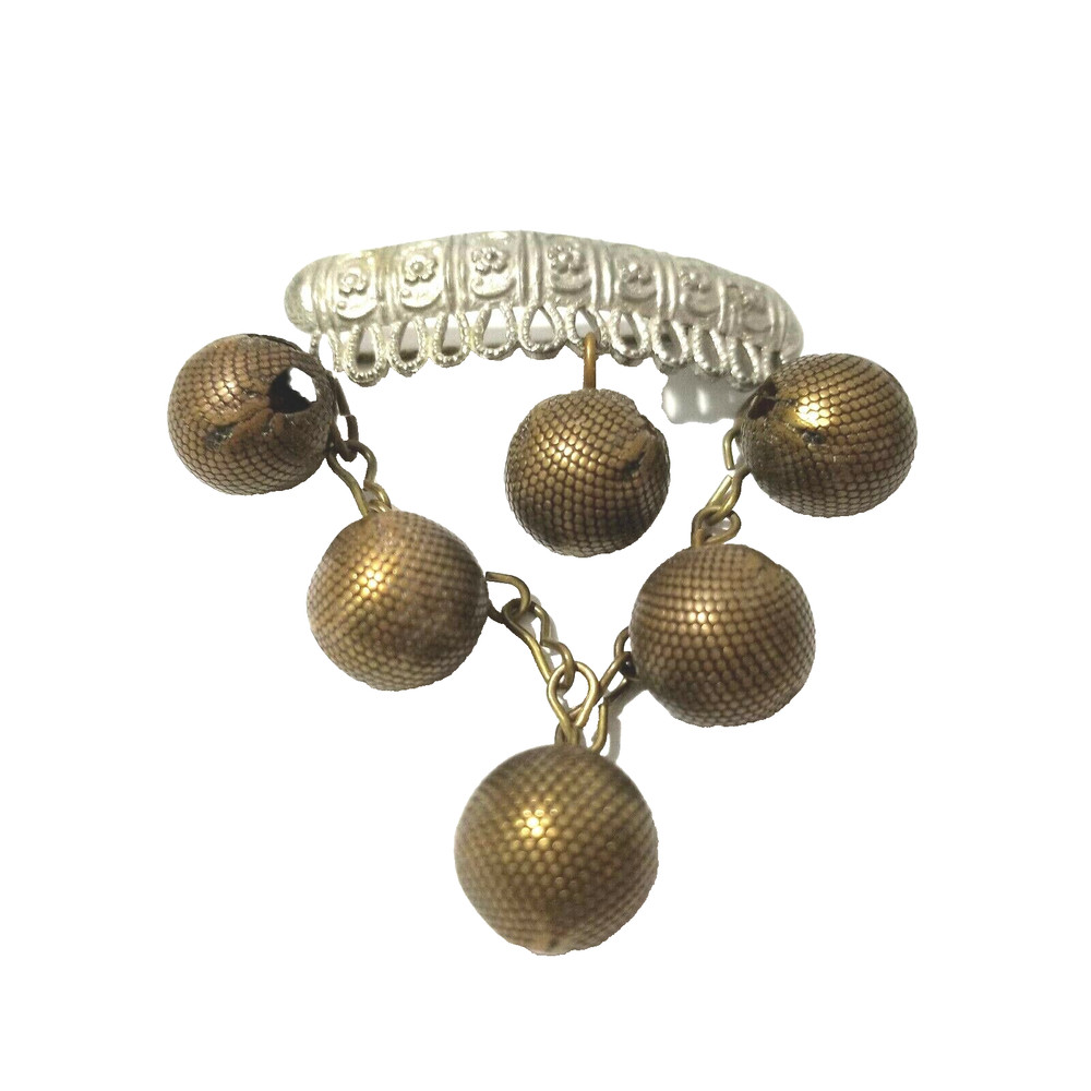 MIXED METAL SILVER AND COPPER DANGLE ‘BERRY’ BALLS LAPEL DANGLE BROOCH PIN