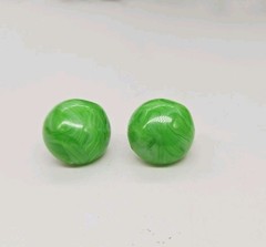 Vogue Green Jade Green Ball Gold tone Clip On Earrings dome .75 in Vintage