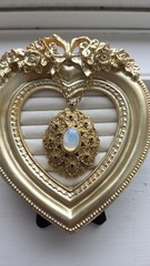 Vintage West Germany Unsigned Opal Opalite Filigree Pendant Necklace