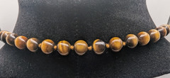 Tiger Eye Gemstone Necklace Knotted Beads Brown Gold Natural Stone Strand 32in