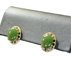 Vintage 1970’s Green Onyx Antique Gold Tone Stud Earrings