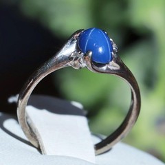 10k w/gold sz 5 ring 1.00ct lab created blue star sapphire diamond 1.72gr N3505