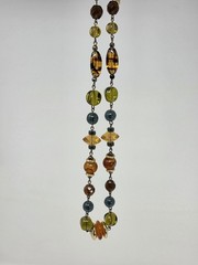 Liz Claiborne Multicolor Glass Lucite Beaded Necklace Autumn Colors 40 Inch VTG