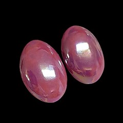 Chunky 80s Retro Iridescent Pink Cabochon Everyday Statement Earrings 1.5″