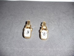 SWAROVSKI EARRINGS CLEAR CRYSTAL RHINESTONE CLIP ON GOLD TONE SWAN MARKED