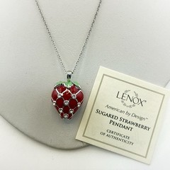 Lenox Necklace Strawberry Fruit Sterling Silver Red Enamel Food Whimsical 925