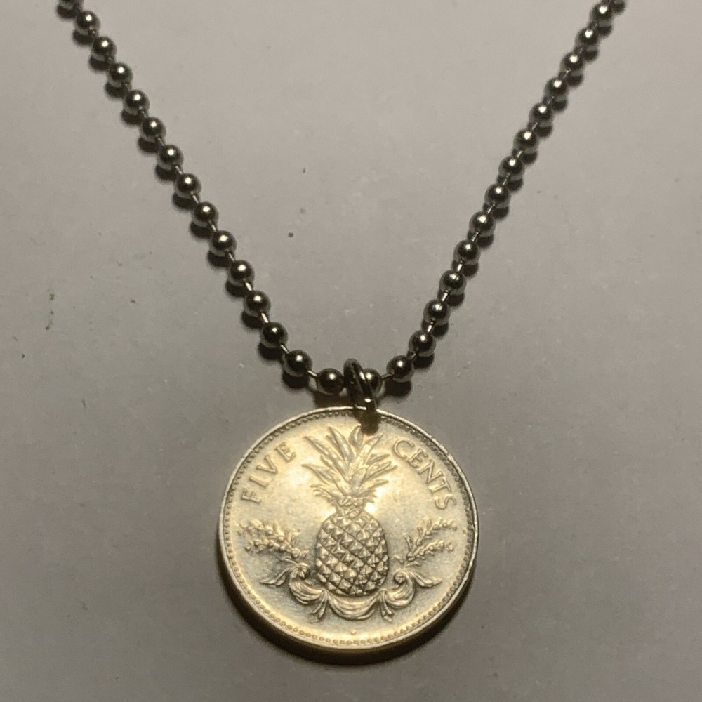 2000 Bahamas 5 Cents COIN PENDANT on Military Style chain Pineapple. 🎁 A1
