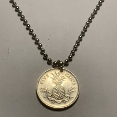 2000 Bahamas 5 Cents COIN PENDANT on Military Style chain Pineapple. 🎁 A1
