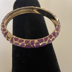 Bangle Bracelet Purple Enamel Hinged Clamp Clamper Gold Tone