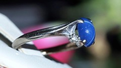 10k w/gold sz 5 ring 1.00ct lab created blue star sapphire diamond 1.72gr N3505