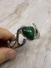 Vintage Estate Old Taxco Mexican Sterling Silver Malachite Signed Cuff Bracelet