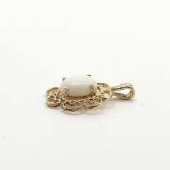 14k Gold White Opal Charm Pendant Scalloped Edge Flower October Birthstone