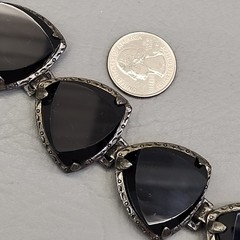 Vintage Bracelet Black Onyx Stone Linked Faceted Chunky Panel Silver Tone 7″