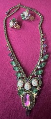 VTG JULIANA STUNNING BIB NECKLACE W/ MATCHING EARRINGS SET GREEN & AMETHYST