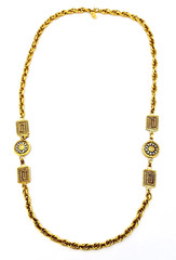Premier Designs Gold Tone Etruscan Style Greek Key Crystal Necklace 36 in