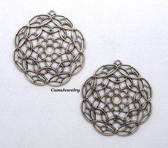 #0475 ANTIQUED GOLD OPEN FILIGREE W/TOP HANG RING – 2 Pc Lot