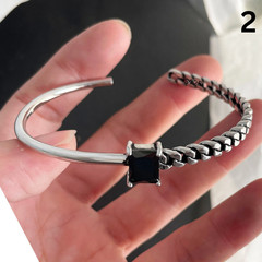 925 Sterling Silver Black Stone Bracelet Women Vintage Chain Link Jewelry