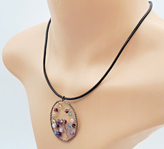 Artisan Tree of Life Pendant 925 Clasp Necklace 15in Leather Mixed Bead Handmade