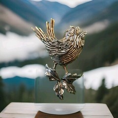 Bird on Leaves Brooch Signed Art Mode Bird Brooch Goldtone Plated 70’s NOS