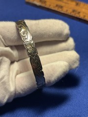 VTG Sterlng Silver Two Tone Hawaiian Etched Floral Bangle Bracelet Hawaiian +14g