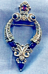 Vtg. Sterling Silver Brooch w. Red Stones & Marcasites 2 12 In. 13 Gr.