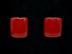 Vtg 40s Cherry Red BAKELITE Rectangle Square Domed Screw Back Earrings TESTED 1”