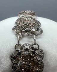Vintage 800 Silver Filigree Floral Panel Bracelet 7” Ornate European Intricate