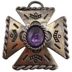 Vintage Native American Reversible Sterling Silver Turquoise Amethyst Cross