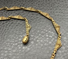 Vintage Art Deco Faux Amethyst Glass Gold Tone Ornate Chain Statement Necklace